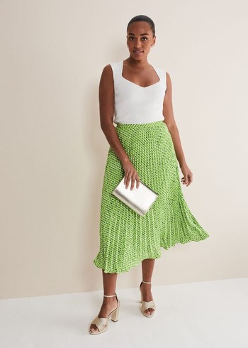 Phase Eight Elmina Geo Pleated Skirts Green Canada | QOWGMY-297